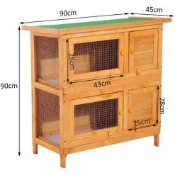 PawHut Clapier à Lapin Cage à Lapin Double Niveau Plateaux Coulissants 4 Portes Verrouillables Toit Ouvrant 90L X 45l X 90H Cm - Marron -PawHut Soldes Boutique 3213483 3
