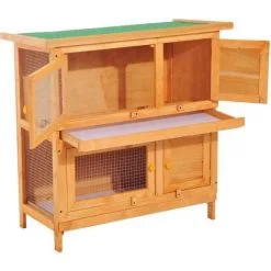 PawHut Clapier à Lapin Cage à Lapin Double Niveau Plateaux Coulissants 4 Portes Verrouillables Toit Ouvrant 90L X 45l X 90H Cm - Marron -PawHut Soldes Boutique 3213483 4