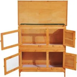 PawHut Clapier à Lapin Cage à Lapin Double Niveau Plateaux Coulissants 4 Portes Verrouillables Toit Ouvrant 90L X 45l X 90H Cm - Marron -PawHut Soldes Boutique 3213483 5