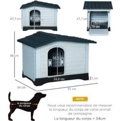 PawHut Niche Chien Style Cottage Dim. 91L X 69l X 66H Cm Petite Porte Grillagée + Grande Porte Latérale Verrouillable PP Blanc Gris Noir -PawHut Soldes Boutique 34757572 3