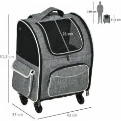 PawHut 2 En 1 Trolley Chariot Sac à Dos Sac De Transport à Roulettes Pour Chien Chat Gris - Gris -PawHut Soldes Boutique 36843472 3