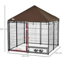 PawHut Chenil Extérieur Pour Chiens En Métal Et Tissu Oxford Avec Support Gamelle Et Toit Résistant Aux Intempéries Espace Spacieux 141 X 141 X 121 Cm Noir - Noir -PawHut Soldes Boutique 36843473 3