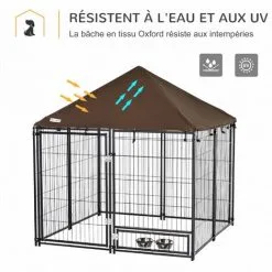 PawHut Chenil Extérieur Pour Chiens En Métal Et Tissu Oxford Avec Support Gamelle Et Toit Résistant Aux Intempéries Espace Spacieux 141 X 141 X 121 Cm Noir - Noir -PawHut Soldes Boutique 36843473 4