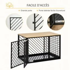 PawHut Cage Pour Chien Animaux Dim. 76L X 48l X 53H Cm 2 Portes Verrouillables Métal Panneau Multicouche Chêne Clair - Noir -PawHut Soldes Boutique 36988693 5