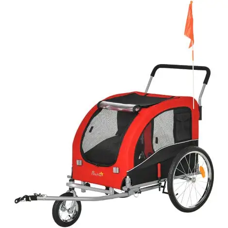 PawHut Jogger Remorque Vélo 2 En 1 Pour Animaux Drapeau Roue Avant Pivotante Réflecteurs Et Barre D'attelage Inclus Rouge Noir - Rouge 1 PawHut Jogger Remorque Vélo 2 En 1 Pour Animaux Drapeau Roue Avant Pivotante Réflecteurs Et Barre D'attelage Inclus Rouge Noir - Rouge