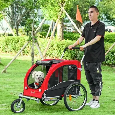 PawHut Jogger Remorque Vélo 2 En 1 Pour Animaux Drapeau Roue Avant Pivotante Réflecteurs Et Barre D'attelage Inclus Rouge Noir - Rouge 2 PawHut Jogger Remorque Vélo 2 En 1 Pour Animaux Drapeau Roue Avant Pivotante Réflecteurs Et Barre D'attelage Inclus Rouge Noir - Rouge – Image 2