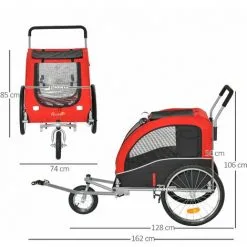 PawHut Jogger Remorque Vélo 2 En 1 Pour Animaux Drapeau Roue Avant Pivotante Réflecteurs Et Barre D'attelage Inclus Rouge Noir - Rouge 7 PawHut Jogger Remorque Vélo 2 En 1 Pour Animaux Drapeau Roue Avant Pivotante Réflecteurs Et Barre D'attelage Inclus Rouge Noir - Rouge -PawHut Soldes Boutique 37330579 3