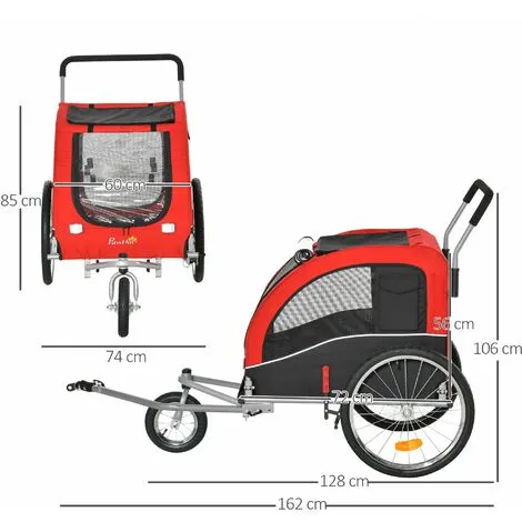 PawHut Jogger Remorque Vélo 2 En 1 Pour Animaux Drapeau Roue Avant Pivotante Réflecteurs Et Barre D'attelage Inclus Rouge Noir - Rouge 3 PawHut Jogger Remorque Vélo 2 En 1 Pour Animaux Drapeau Roue Avant Pivotante Réflecteurs Et Barre D'attelage Inclus Rouge Noir - Rouge – Image 3
