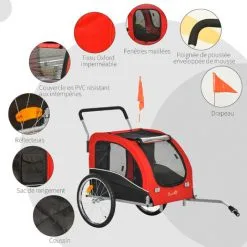 PawHut Jogger Remorque Vélo 2 En 1 Pour Animaux Drapeau Roue Avant Pivotante Réflecteurs Et Barre D'attelage Inclus Rouge Noir - Rouge 9 PawHut Jogger Remorque Vélo 2 En 1 Pour Animaux Drapeau Roue Avant Pivotante Réflecteurs Et Barre D'attelage Inclus Rouge Noir - Rouge -PawHut Soldes Boutique 37330579 5