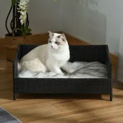 PawHut Canapé Chien Chat Style Cosy Chic Avec Coussin Aspect Fourrure Blanc Gris - Dim. 61L X 46l X 24H Cm - Résine Tressée Noire -PawHut Soldes Boutique 37865185 2