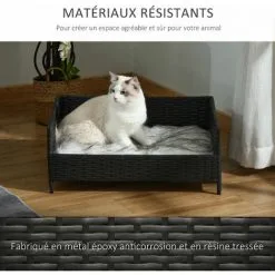 PawHut Canapé Chien Chat Style Cosy Chic Avec Coussin Aspect Fourrure Blanc Gris - Dim. 61L X 46l X 24H Cm - Résine Tressée Noire -PawHut Soldes Boutique 37865185 4