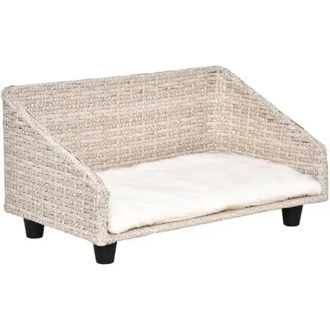 PawHut Canapé Chien Chat Style Cosy Chic Avec Coussin Aspect Fourrure Blanc - Dim. 70L X 40l X 37H Cm - Résine Tressée Beige 1 PawHut Canapé Chien Chat Style Cosy Chic Avec Coussin Aspect Fourrure Blanc - Dim. 70L X 40l X 37H Cm - Résine Tressée Beige