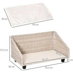 PawHut Canapé Chien Chat Style Cosy Chic Avec Coussin Aspect Fourrure Blanc - Dim. 70L X 40l X 37H Cm - Résine Tressée Beige 7 PawHut Canapé Chien Chat Style Cosy Chic Avec Coussin Aspect Fourrure Blanc - Dim. 70L X 40l X 37H Cm - Résine Tressée Beige -PawHut Soldes Boutique 37865188 3