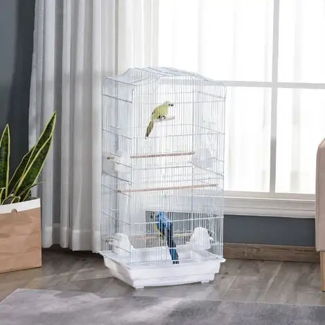 PawHut Cage à Oiseaux Volière Avec Mangeoires Perchoirs Plateau Amovible 2 Portes Dim. 46,5L X 35,5l X 92H Cm Métal Blanc - Blanc 2 PawHut Cage à Oiseaux Volière Avec Mangeoires Perchoirs Plateau Amovible 2 Portes Dim. 46,5L X 35,5l X 92H Cm Métal Blanc - Blanc – Image 2