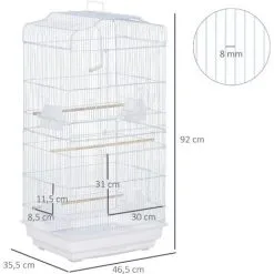 PawHut Cage à Oiseaux Volière Avec Mangeoires Perchoirs Plateau Amovible 2 Portes Dim. 46,5L X 35,5l X 92H Cm Métal Blanc - Blanc 7 PawHut Cage à Oiseaux Volière Avec Mangeoires Perchoirs Plateau Amovible 2 Portes Dim. 46,5L X 35,5l X 92H Cm Métal Blanc - Blanc -PawHut Soldes Boutique 37865191 3