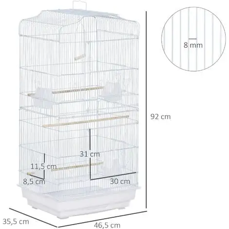 PawHut Cage à Oiseaux Volière Avec Mangeoires Perchoirs Plateau Amovible 2 Portes Dim. 46,5L X 35,5l X 92H Cm Métal Blanc - Blanc 3 PawHut Cage à Oiseaux Volière Avec Mangeoires Perchoirs Plateau Amovible 2 Portes Dim. 46,5L X 35,5l X 92H Cm Métal Blanc - Blanc – Image 3