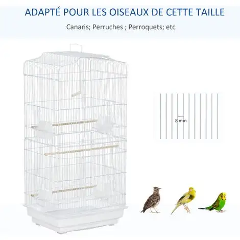 PawHut Cage à Oiseaux Volière Avec Mangeoires Perchoirs Plateau Amovible 2 Portes Dim. 46,5L X 35,5l X 92H Cm Métal Blanc - Blanc 4 PawHut Cage à Oiseaux Volière Avec Mangeoires Perchoirs Plateau Amovible 2 Portes Dim. 46,5L X 35,5l X 92H Cm Métal Blanc - Blanc – Image 4