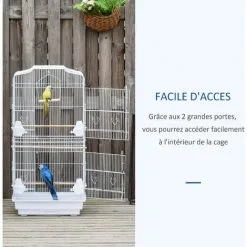 PawHut Cage à Oiseaux Volière Avec Mangeoires Perchoirs Plateau Amovible 2 Portes Dim. 46,5L X 35,5l X 92H Cm Métal Blanc - Blanc 9 PawHut Cage à Oiseaux Volière Avec Mangeoires Perchoirs Plateau Amovible 2 Portes Dim. 46,5L X 35,5l X 92H Cm Métal Blanc - Blanc -PawHut Soldes Boutique 37865191 5