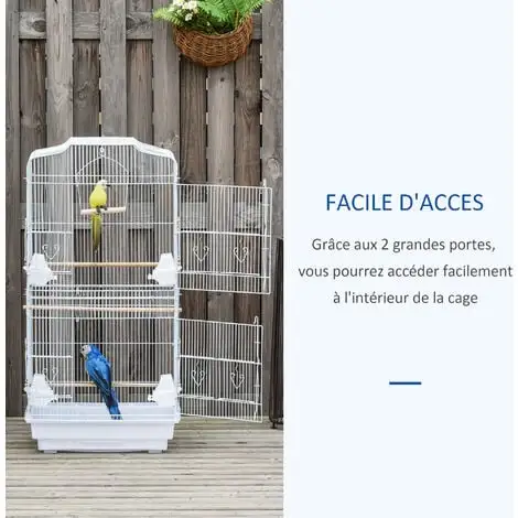 PawHut Cage à Oiseaux Volière Avec Mangeoires Perchoirs Plateau Amovible 2 Portes Dim. 46,5L X 35,5l X 92H Cm Métal Blanc - Blanc 5 PawHut Cage à Oiseaux Volière Avec Mangeoires Perchoirs Plateau Amovible 2 Portes Dim. 46,5L X 35,5l X 92H Cm Métal Blanc - Blanc – Image 5