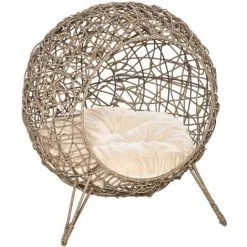PawHut Panier Chat Lit Chat Cosy Grand Confort Dim. Ø 52 X 58H Cm Coussin Moelleux Inclus Résine Tressée Imitation Rotin Grège - Grège