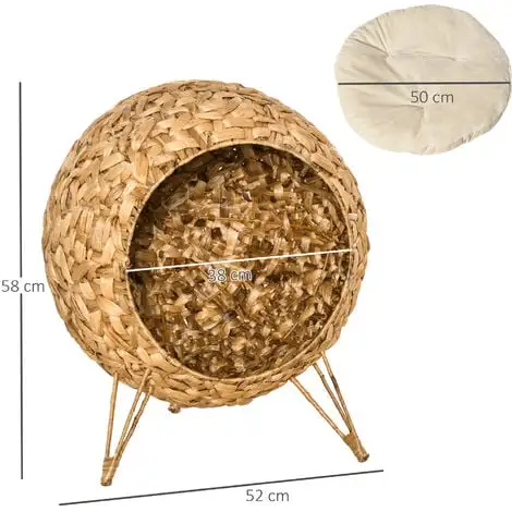 PawHut Panier Chat Lit Chat Cosy Grand Confort Dim. Ø 52 X 58H Cm Coussin Moelleux Inclus Jacinthe D'eau 3 PawHut Panier Chat Lit Chat Cosy Grand Confort Dim. Ø 52 X 58H Cm Coussin Moelleux Inclus Jacinthe D'eau – Image 3