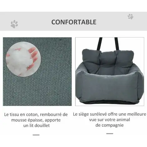 PawHut Sac De Transport Pour Chien Chat - Siège Auto Pour Chien Chat - Housse De Siège Pour Chien Chat - Déhoussable, Sangles Ajustables, Attache - Coton Gris - Gris 4 PawHut Sac De Transport Pour Chien Chat - Siège Auto Pour Chien Chat - Housse De Siège Pour Chien Chat - Déhoussable, Sangles Ajustables, Attache - Coton Gris - Gris – Image 4