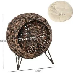 PawHut Panier Chat Lit Chat Cosy Grand Confort Dim. Ø 52 X 58H Cm Coussin Moelleux Inclus Résine Tressée Imitation Rotin Chocolat - Marron -PawHut Soldes Boutique 37972929 3