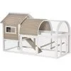 PawHut Poulailler Cottage Cage à Poules Sur Pied Dim. 167L X 109l X 100H Cm Multi-équipement Bois Sapin Blanc Gris - Gris