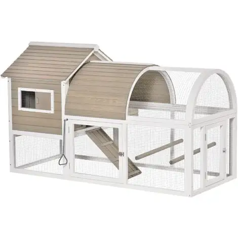 PawHut Poulailler Cottage Cage à Poules Sur Pied Dim. 167L X 109l X 100H Cm Multi-équipement Bois Sapin Blanc Gris - Gris 1 PawHut Poulailler Cottage Cage à Poules Sur Pied Dim. 167L X 109l X 100H Cm Multi-équipement Bois Sapin Blanc Gris - Gris