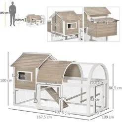 PawHut Poulailler Cottage Cage à Poules Sur Pied Dim. 167L X 109l X 100H Cm Multi-équipement Bois Sapin Blanc Gris - Gris 7 PawHut Poulailler Cottage Cage à Poules Sur Pied Dim. 167L X 109l X 100H Cm Multi-équipement Bois Sapin Blanc Gris - Gris -PawHut Soldes Boutique 38154195 3