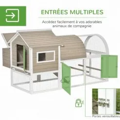 PawHut Poulailler Cottage Cage à Poules Sur Pied Dim. 167L X 109l X 100H Cm Multi-équipement Bois Sapin Blanc Gris - Gris 9 PawHut Poulailler Cottage Cage à Poules Sur Pied Dim. 167L X 109l X 100H Cm Multi-équipement Bois Sapin Blanc Gris - Gris -PawHut Soldes Boutique 38154195 5