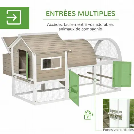 PawHut Poulailler Cottage Cage à Poules Sur Pied Dim. 167L X 109l X 100H Cm Multi-équipement Bois Sapin Blanc Gris - Gris 5 PawHut Poulailler Cottage Cage à Poules Sur Pied Dim. 167L X 109l X 100H Cm Multi-équipement Bois Sapin Blanc Gris - Gris – Image 5