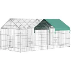 PawHut Parc Enclos Métal époxy Cage Extérieure Dim. 2,20L X 1,03l X 1,03H M 3 Portes Et Trappe Surface Abrité PE Vert - Vert