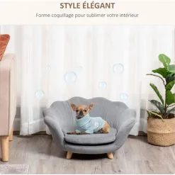 PawHut Canapé Chien Lit Pour Chien Design Contemporain Coquillage Coussin Moelleux Amovible Piètement Bois De Pin Gris -PawHut Soldes Boutique 42169142 4