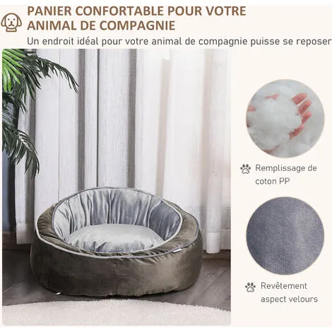 PawHut Panier Pour Chien Lit Pour Animaux De Compagnie Velours Hollandais Coton PP Gris - Gris 4 PawHut Panier Pour Chien Lit Pour Animaux De Compagnie Velours Hollandais Coton PP Gris - Gris – Image 4