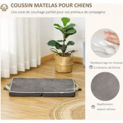 PawHut Coussin Matelas Chien Ou Chat Lit Pliable Portable Déhoussable Lavable Velours Mousse à Mémoire De Forme Gris -PawHut Soldes Boutique 42169153 4