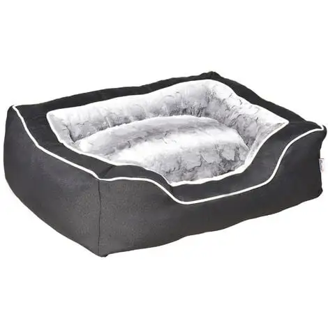 PawHut Panier Chien Lit Pour Animaux Canapé Chien Chat Coussin Amovible Lavable Peluche Coton PP Tissu Polyester Noir Gris 1 PawHut Panier Chien Lit Pour Animaux Canapé Chien Chat Coussin Amovible Lavable Peluche Coton PP Tissu Polyester Noir Gris