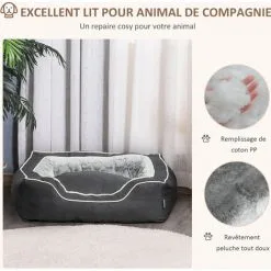 PawHut Panier Chien Lit Pour Animaux Canapé Chien Chat Coussin Amovible Lavable Peluche Coton PP Tissu Polyester Noir Gris 8 PawHut Panier Chien Lit Pour Animaux Canapé Chien Chat Coussin Amovible Lavable Peluche Coton PP Tissu Polyester Noir Gris -PawHut Soldes Boutique 42169155 4