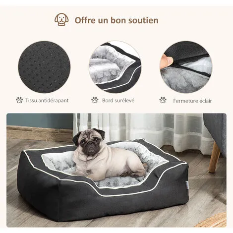 PawHut Panier Chien Lit Pour Animaux Canapé Chien Chat Coussin Amovible Lavable Peluche Coton PP Tissu Polyester Noir Gris 5 PawHut Panier Chien Lit Pour Animaux Canapé Chien Chat Coussin Amovible Lavable Peluche Coton PP Tissu Polyester Noir Gris – Image 5