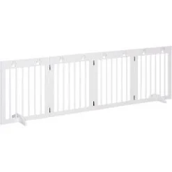 PawHut Barrière De Sécurité Pour Animaux - Barrière Modulable Pliable 4 Panneaux - Motif Patte - 2 Pieds Support - Bois De Pin Blanc