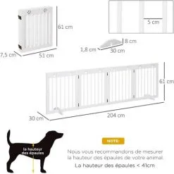 PawHut Barrière De Sécurité Pour Animaux - Barrière Modulable Pliable 4 Panneaux - Motif Patte - 2 Pieds Support - Bois De Pin Blanc 7 PawHut Barrière De Sécurité Pour Animaux - Barrière Modulable Pliable 4 Panneaux - Motif Patte - 2 Pieds Support - Bois De Pin Blanc -PawHut Soldes Boutique 42169160 3