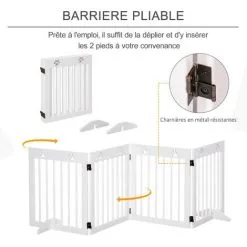 PawHut Barrière De Sécurité Pour Animaux - Barrière Modulable Pliable 4 Panneaux - Motif Patte - 2 Pieds Support - Bois De Pin Blanc 8 PawHut Barrière De Sécurité Pour Animaux - Barrière Modulable Pliable 4 Panneaux - Motif Patte - 2 Pieds Support - Bois De Pin Blanc -PawHut Soldes Boutique 42169160 4