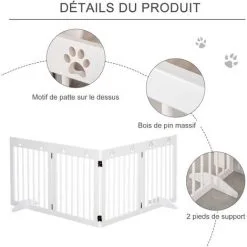 PawHut Barrière De Sécurité Pour Animaux - Barrière Modulable Pliable 4 Panneaux - Motif Patte - 2 Pieds Support - Bois De Pin Blanc 9 PawHut Barrière De Sécurité Pour Animaux - Barrière Modulable Pliable 4 Panneaux - Motif Patte - 2 Pieds Support - Bois De Pin Blanc -PawHut Soldes Boutique 42169160 5