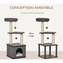 PawHut Arbre à Chat Centre D'activité Griffoirs Grattoirs H104 Cm Gris - Gris 9 PawHut Arbre à Chat Centre D'activité Griffoirs Grattoirs H104 Cm Gris - Gris -PawHut Soldes Boutique 42169161 5