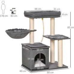 PawHut Arbre à Chat Avec Griffoir En Sisal Niche Lit Pour Chat Hamac Corde D'escalade Plateformes Panneaux Particules Coussins Gris - Gris -PawHut Soldes Boutique 42169163 3