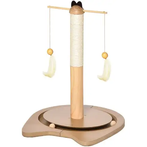 PawHut Poteau à Griffer Pour Chat - Poteau à Chat En Sisal Avec Jeu 2 Boules Et 2 Plumes Suspendues Rotatives MDF Aspect Bois 1 PawHut Poteau à Griffer Pour Chat - Poteau à Chat En Sisal Avec Jeu 2 Boules Et 2 Plumes Suspendues Rotatives MDF Aspect Bois