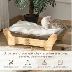 PawHut Lit Pour Chien Chat Hamac Chien Chat Avec Coussin Peluche Douce Châssis Bois De Pin 8 PawHut Lit Pour Chien Chat Hamac Chien Chat Avec Coussin Peluche Douce Châssis Bois De Pin -PawHut Soldes Boutique 42169166 4