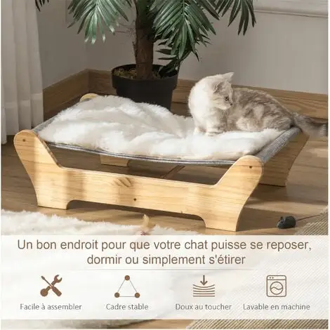 PawHut Lit Pour Chien Chat Hamac Chien Chat Avec Coussin Peluche Douce Châssis Bois De Pin 4 PawHut Lit Pour Chien Chat Hamac Chien Chat Avec Coussin Peluche Douce Châssis Bois De Pin – Image 4