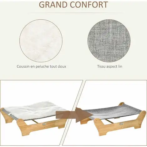 PawHut Lit Pour Chien Chat Hamac Chien Chat Avec Coussin Peluche Douce Châssis Bois De Pin 5 PawHut Lit Pour Chien Chat Hamac Chien Chat Avec Coussin Peluche Douce Châssis Bois De Pin – Image 5