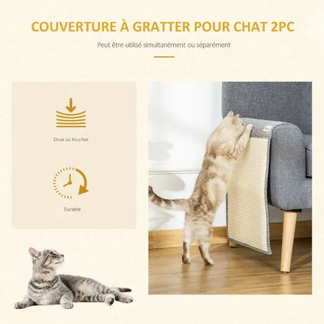 PawHut Lot De 2 Tapis Griffoir Chat Grattoir Chat En Sisal Grattoir De Canapé, Sol Ou Mur Dim. 130L X 45l Cm Gris - Gris 4 PawHut Lot De 2 Tapis Griffoir Chat Grattoir Chat En Sisal Grattoir De Canapé, Sol Ou Mur Dim. 130L X 45l Cm Gris - Gris – Image 4